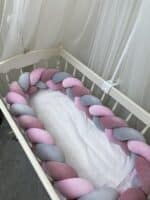 Tour de lit tresse velours rose gris