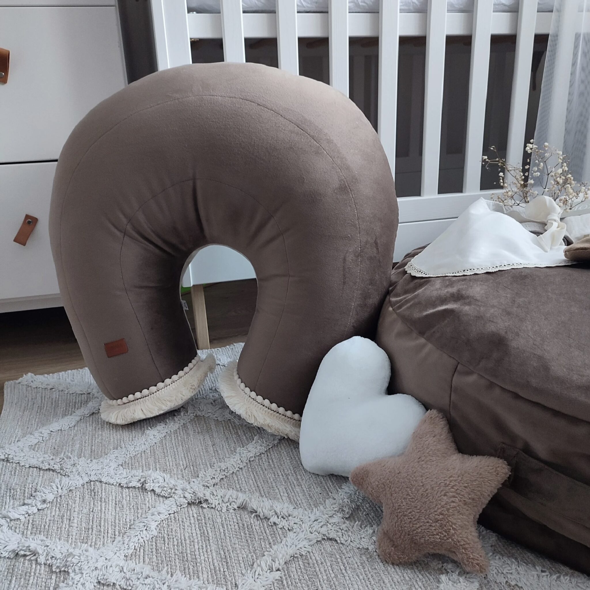 Nursing pillow velvet cappuccino Boho Velvet Nursing Pillow in Cappuccino - Image 1