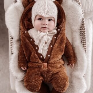 Salopette polaire avec oreilles| Coton GOTS | Teddy Caramel