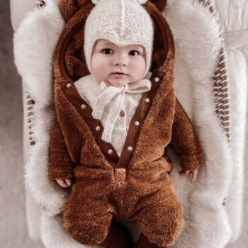 Fleece Overall with Ears|GOTS Baumwolle |Teddy Caramel Zusatzbild-1