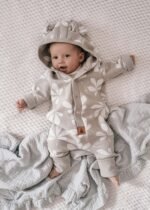 Salopette in pile con orecchie|Cotone GOTS|Beige castagna