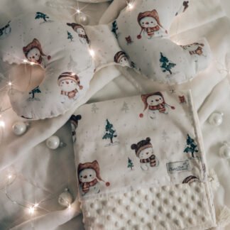 Set di morbide coperte e cuscini|Cotone premium|Pupazzo di neve color crema