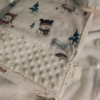 Set di morbide coperte e cuscini|Cotone premium|Pupazzo di neve color crema