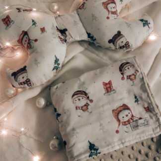 Ensemble couvertures et oreillers câlins|Coton premium|Bonhomme de neige beige
