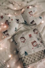 Set di morbide coperte e cuscini|Cotone premium|Pupazzo di neve beige