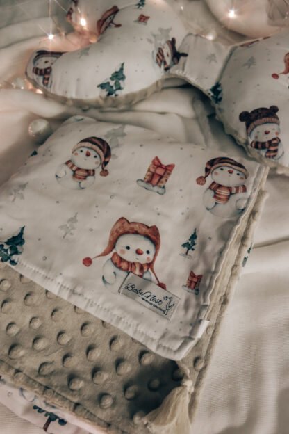 Ensemble de couvertures et oreillers|Coton de qualité supérieure|Bonhomme de neige Beige – Image 2