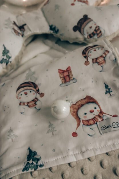 Ensemble de couvertures et oreillers|Coton de qualité supérieure|Bonhomme de neige Beige – Image 3