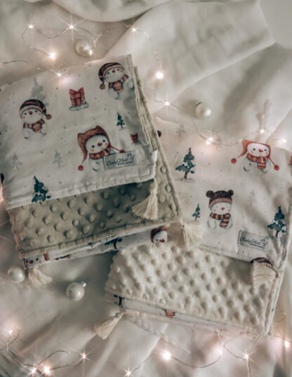 Ensemble de couvertures et oreillers|Coton de qualité supérieure|Bonhomme de neige Beige – Image 4