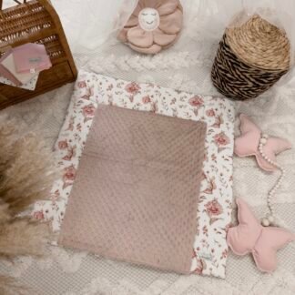 Wickelauflage Minky Inklusive Abnehmbare Wasserdichte Unterlage | Peonies & Bunny Rosa