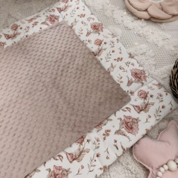 Wickelauflage Minky Inklusive Abnehmbare Wasserdichte Unterlage | Peonies & Bunny Rosa Zusatzbild-1