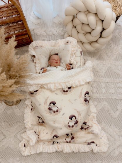 Baby nest |Premium Ultra Soft Muslin Velor |Set of 4|Penguin Fly to the Moon - Image 5