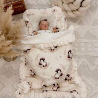 Baby nest |Premium Ultra Soft Muslin Velor |Set of 4|Penguin Fly to the Moon