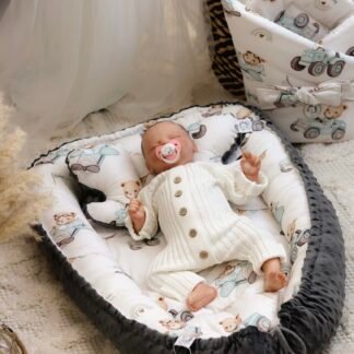 Babynest |Premium Baumwolle Minky|3er Set|Tractors & Bears
