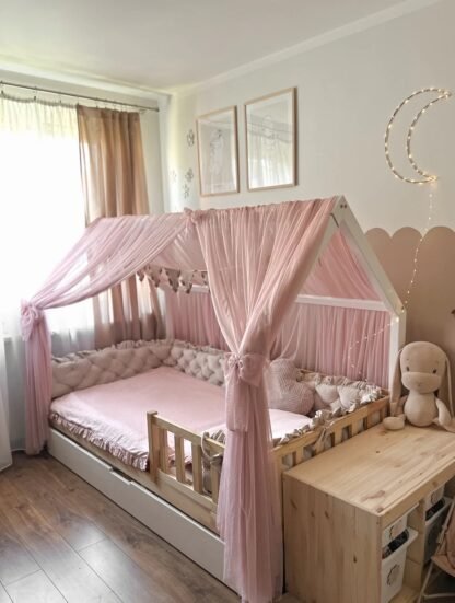 Ciel de lit en tulle pour lit cabane - vieux rose