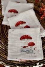 Set of 4 premium muslin gauze cloths, Happy Mushrooms design - Image 2