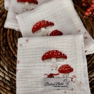 Lot de 4 langes en mousseline de qualité supérieure Happy Mushrooms