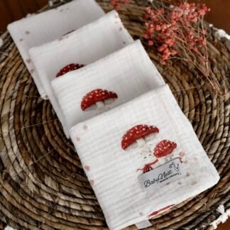 Lot de 4 langes en mousseline de qualité supérieure Happy Mushrooms