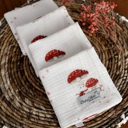 Lot de 4 langes en mousseline de qualité supérieure Happy Mushrooms