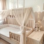 Baldacchino per letto in tulle per letto di casa-beige