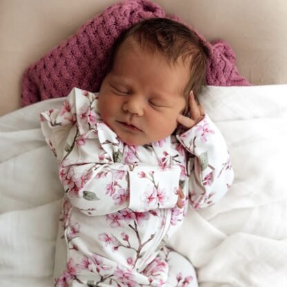 Cherry Blossom Organic Snuggle Sleepsuit Zip Footie with Frill - immagine 3