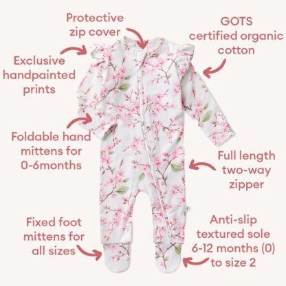 Cherry Blossom Organic Snuggle Sleepsuit Zip Footie with Frill - immagine 4
