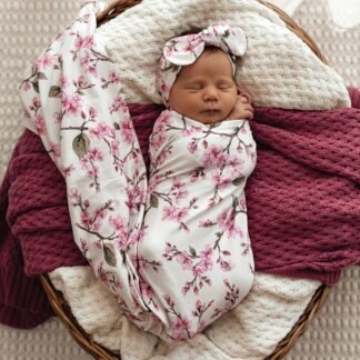 Ensemble châle et chignon en jersey biologique Cherry Blossom
