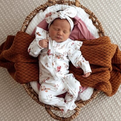 Tutina da notte con cerniera e volant in cotone biologico Butterfly
