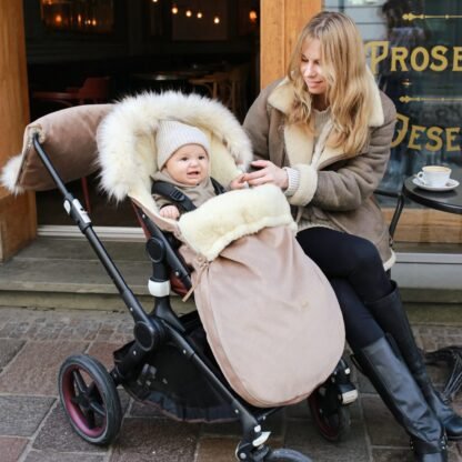 Chancelière en laine pour poussette et siège auto – Beige – Image 4