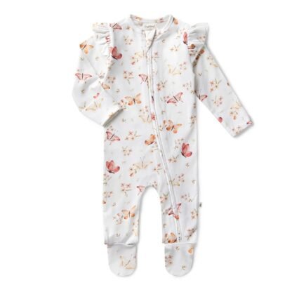 Butterfly Organic Snuggle Sleepsuit Zip Footie with Frill - immagine 2