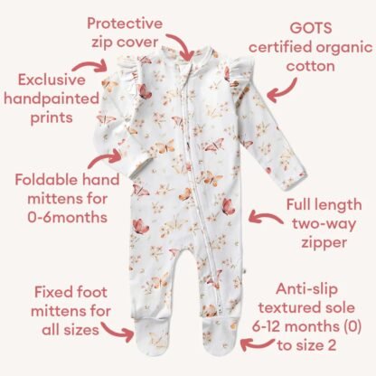 Butterfly Organic Snuggle Sleepsuit Zip Footie with Frill - immagine 4