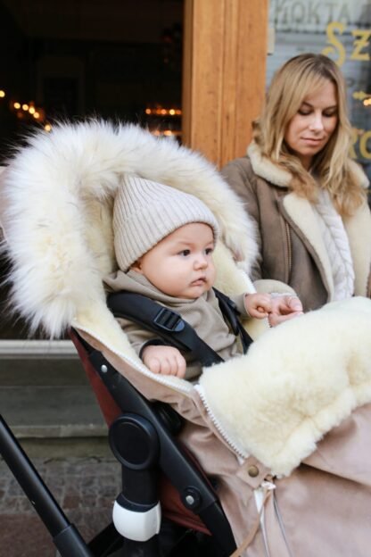 Chancelière en laine pour poussettes et porte-bébés – Beige – Image 8