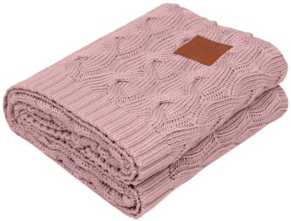 Couverture bébé en bambou tricotée avec motif torsadé | Rose – Image 3