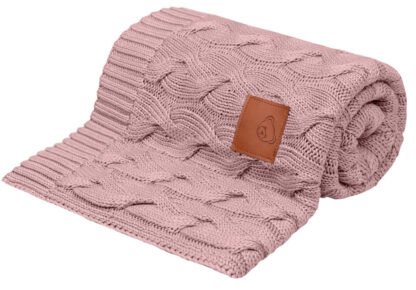 Couverture bébé en bambou tricotée avec motif torsadé | Rose – Image 4